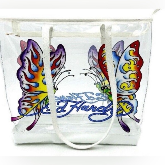 Ed Hardy Handbags - Ed Hardy White Butterfly Tote Bag